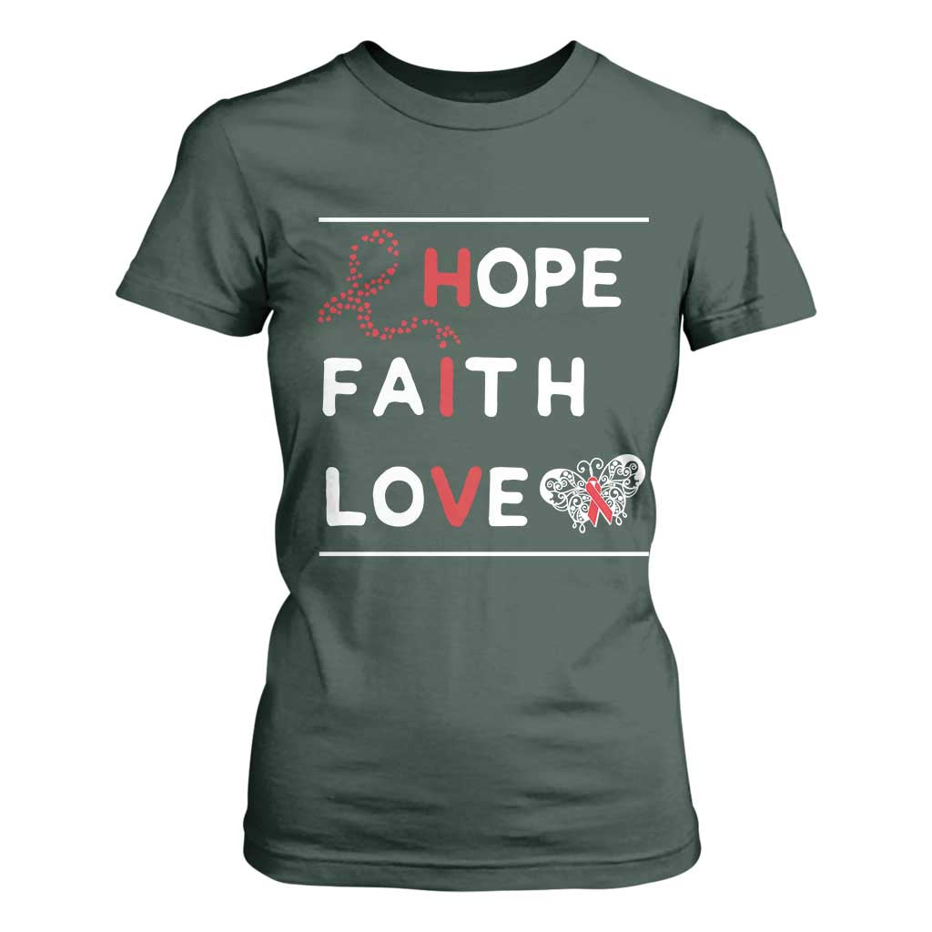 Faith Hope Love HIV AIDS Support T Shirt For Women Hope Strength Empowerment Gift