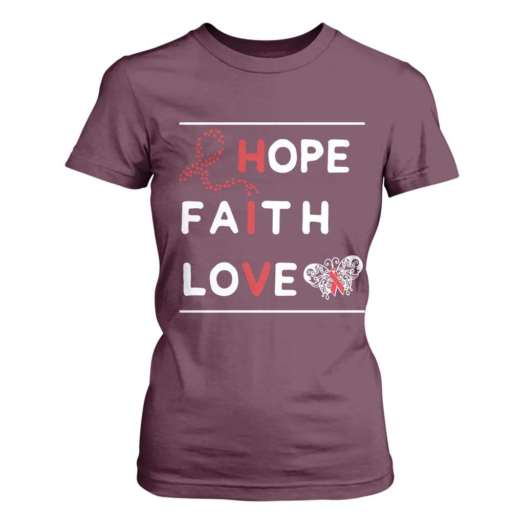 Faith Hope Love HIV AIDS Support T Shirt For Women Hope Strength Empowerment Gift
