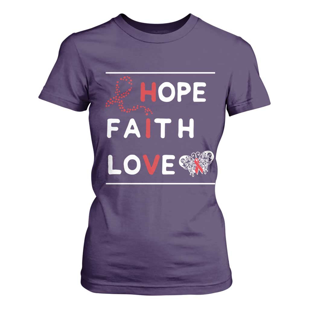 Faith Hope Love HIV AIDS Support T Shirt For Women Hope Strength Empowerment Gift