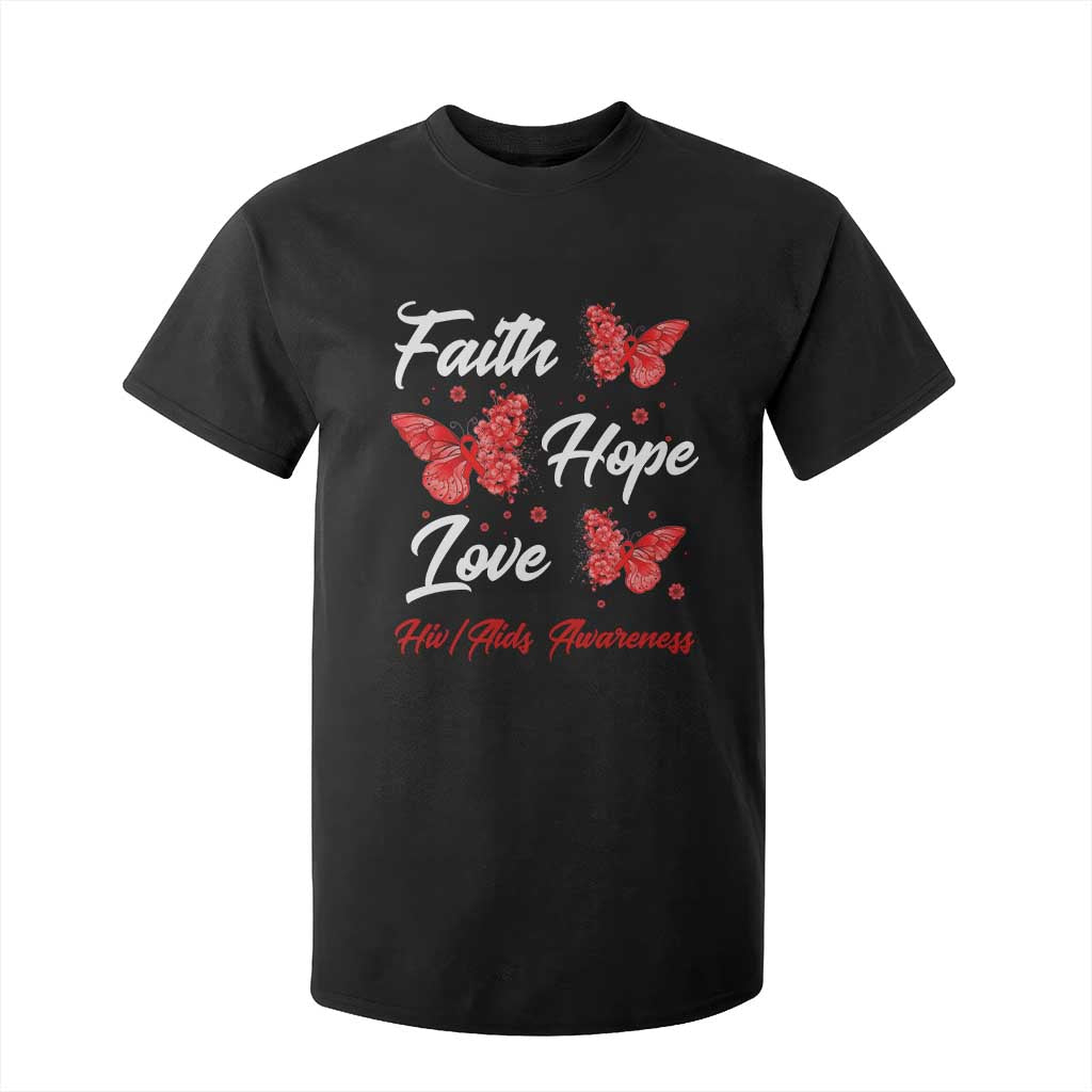 Faith Hope Love HIV AIDS Support Butterfly Gift T Shirt For Kid