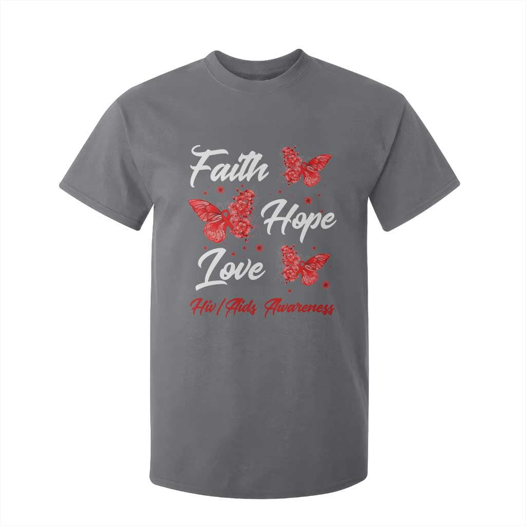 Faith Hope Love HIV AIDS Support Butterfly Gift T Shirt For Kid