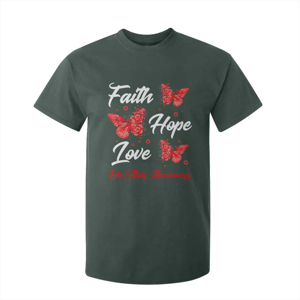 Faith Hope Love HIV AIDS Support Butterfly Gift T Shirt For Kid