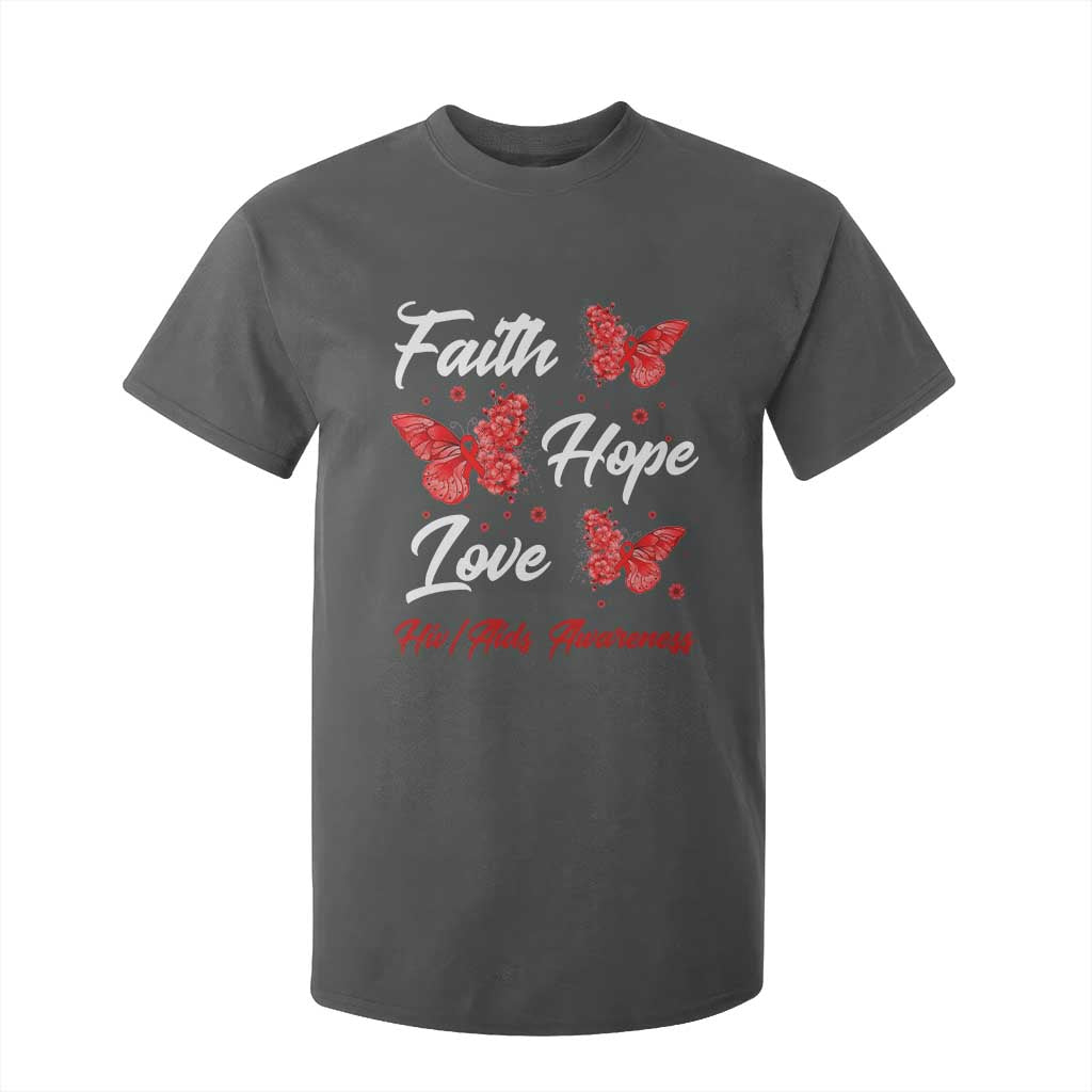 Faith Hope Love HIV AIDS Support Butterfly Gift T Shirt For Kid
