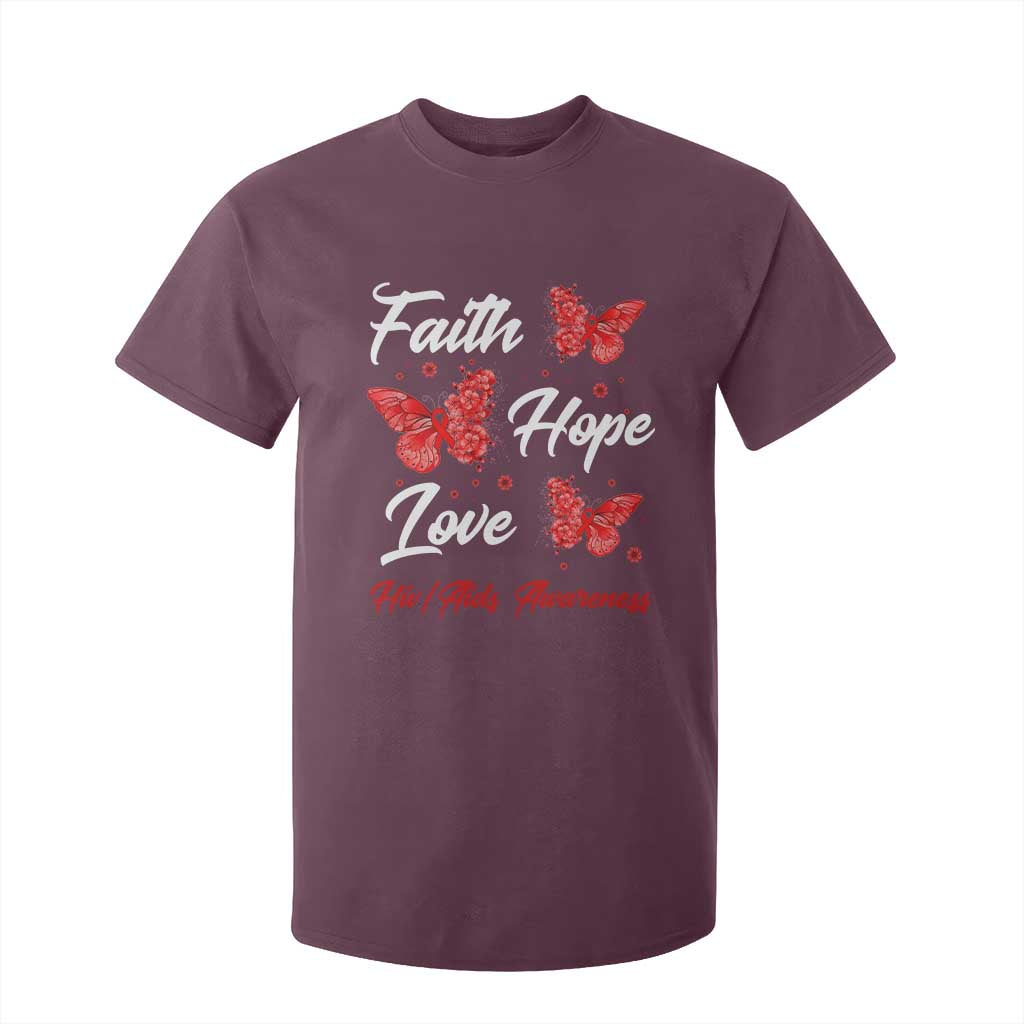 Faith Hope Love HIV AIDS Support Butterfly Gift T Shirt For Kid