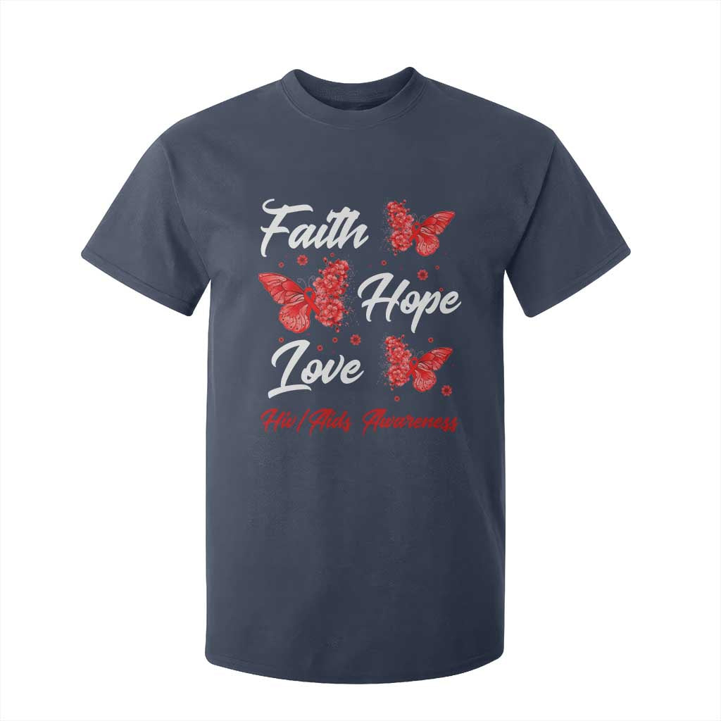 Faith Hope Love HIV AIDS Support Butterfly Gift T Shirt For Kid