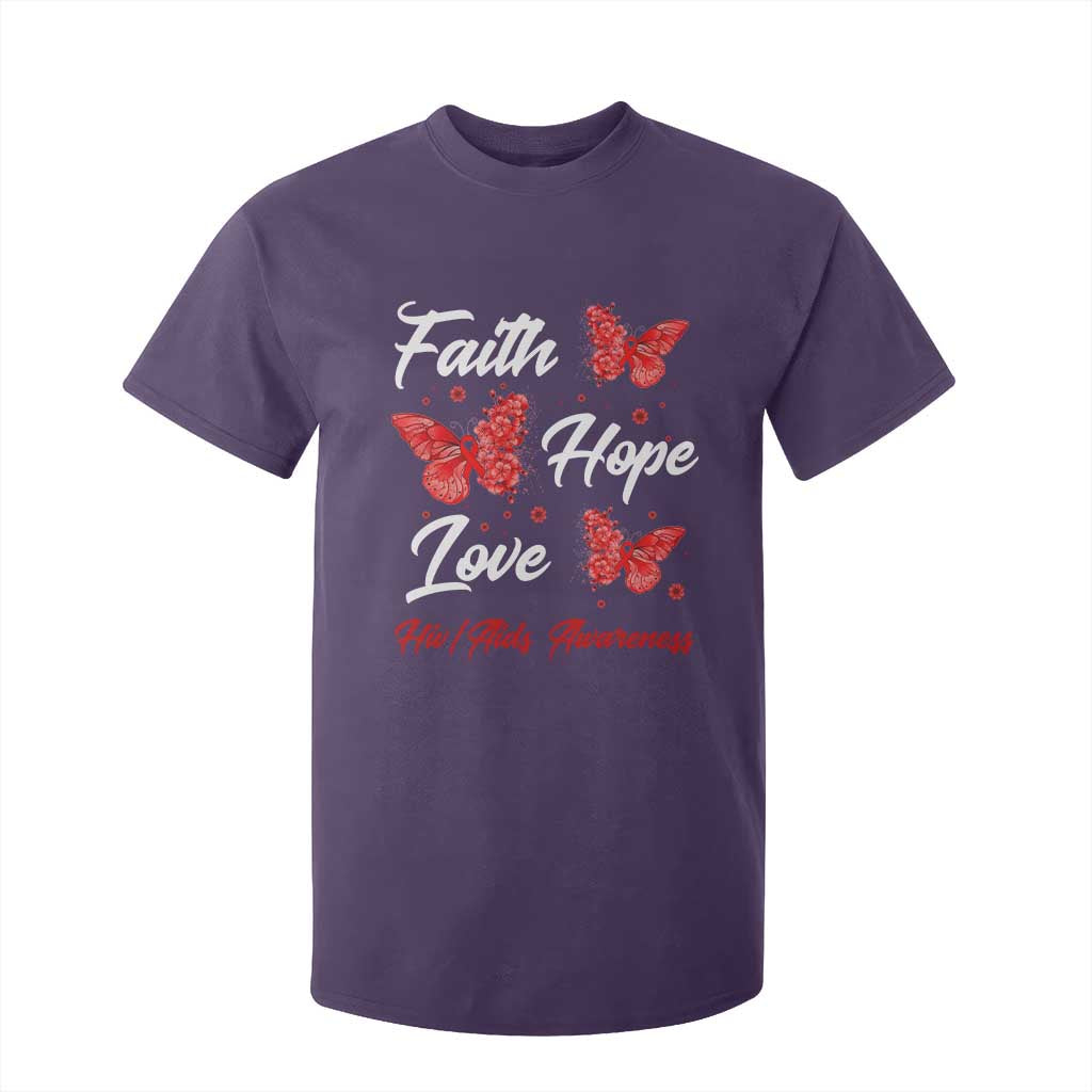 Faith Hope Love HIV AIDS Support Butterfly Gift T Shirt For Kid