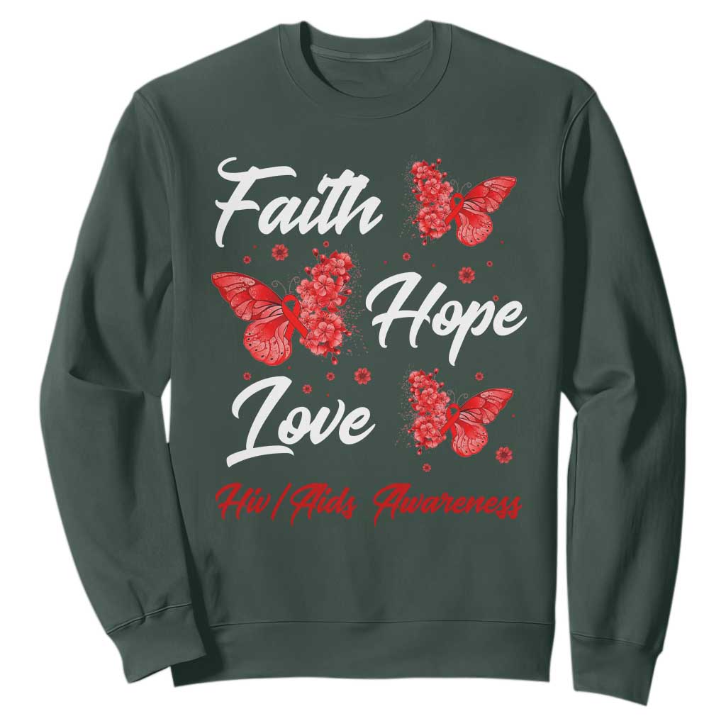 Faith Hope Love HIV AIDS Support Butterfly Gift Sweatshirt