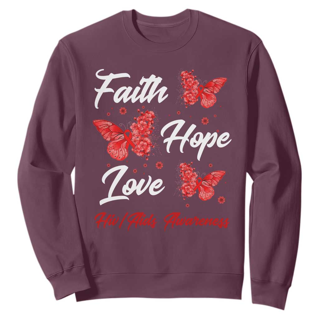 Faith Hope Love HIV AIDS Support Butterfly Gift Sweatshirt