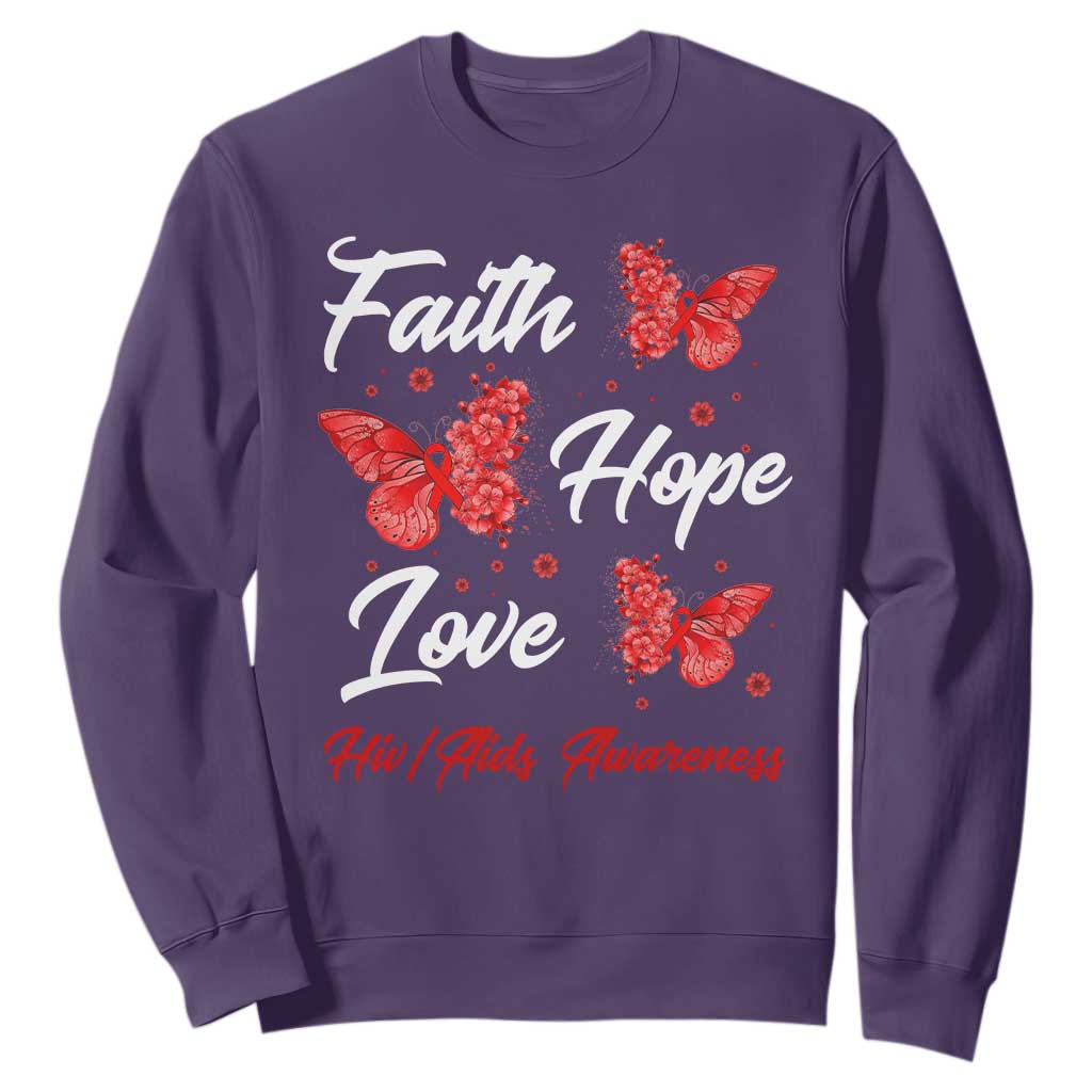 Faith Hope Love HIV AIDS Support Butterfly Gift Sweatshirt