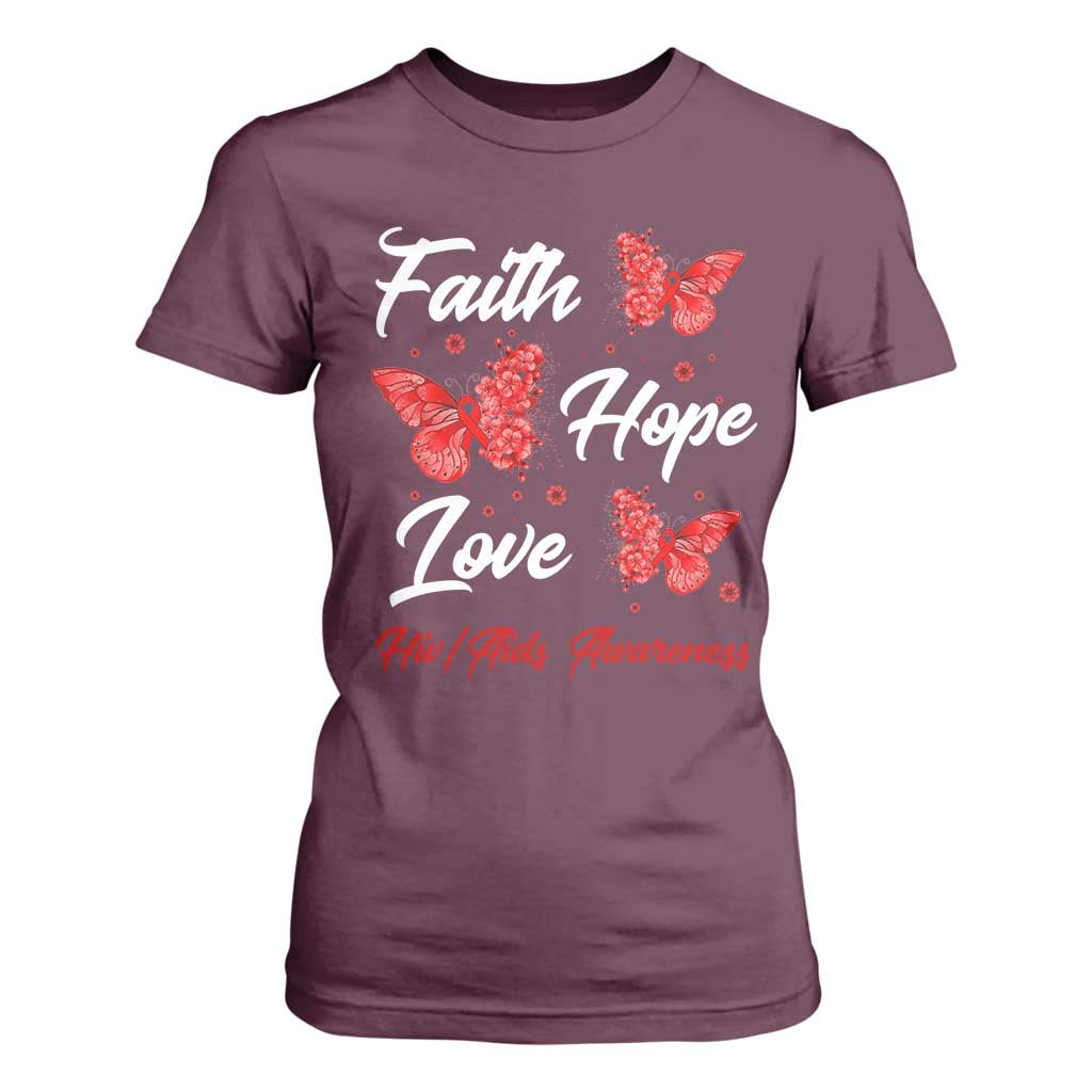 Faith Hope Love HIV AIDS Support Butterfly Gift T Shirt For Women