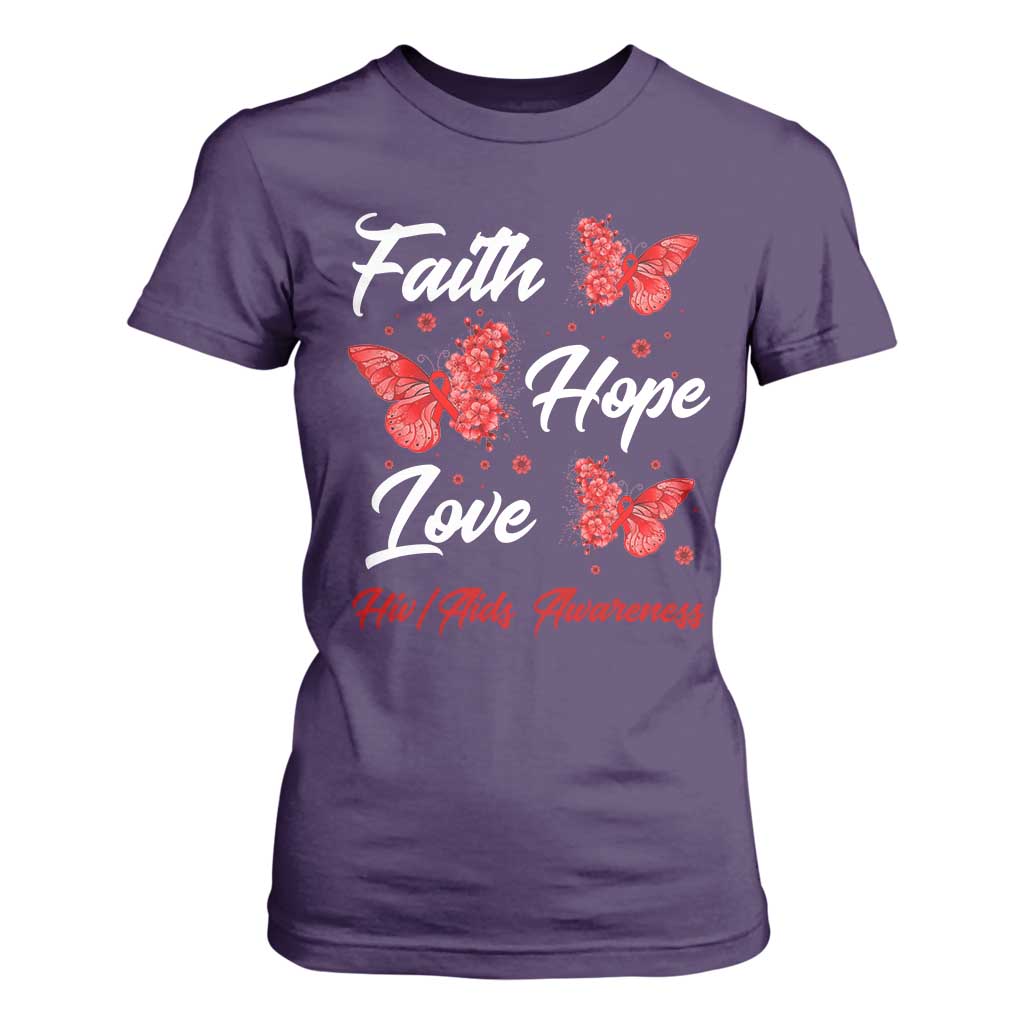 Faith Hope Love HIV AIDS Support Butterfly Gift T Shirt For Women