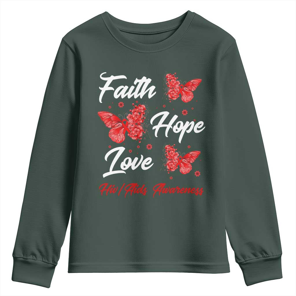 Faith Hope Love HIV AIDS Support Butterfly Gift Youth Sweatshirt