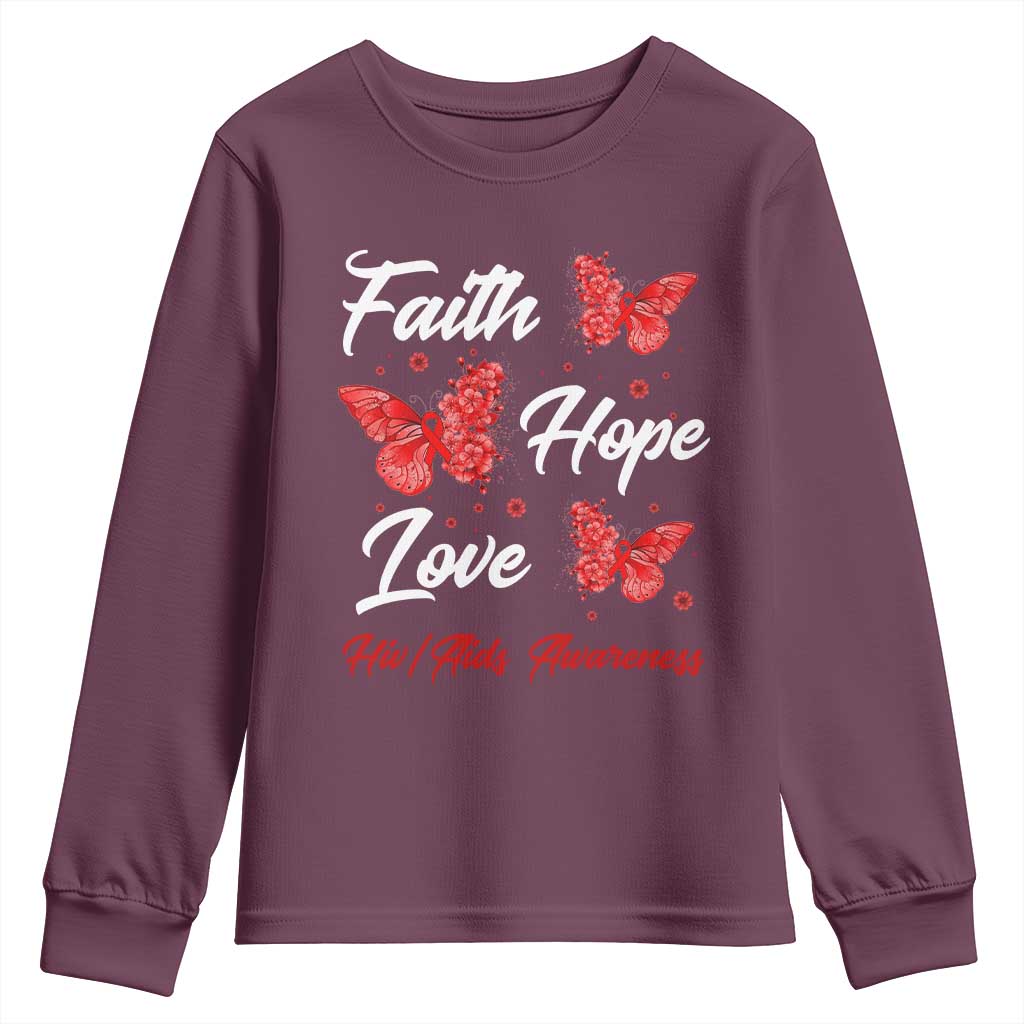 Faith Hope Love HIV AIDS Support Butterfly Gift Youth Sweatshirt