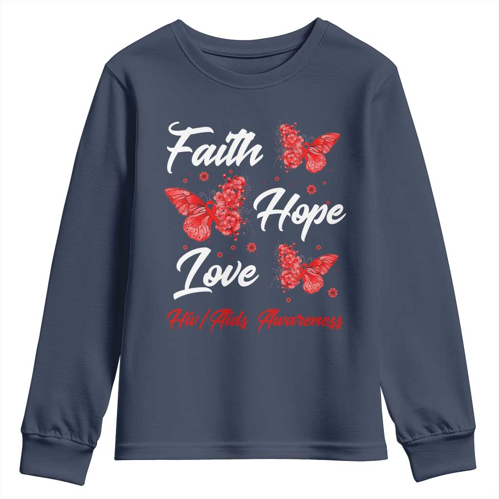 Faith Hope Love HIV AIDS Support Butterfly Gift Youth Sweatshirt