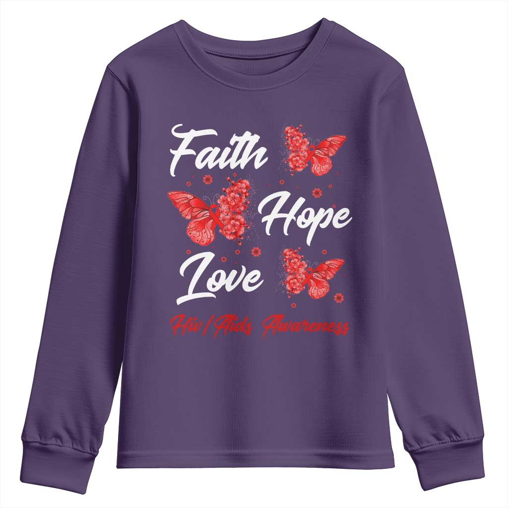 Faith Hope Love HIV AIDS Support Butterfly Gift Youth Sweatshirt