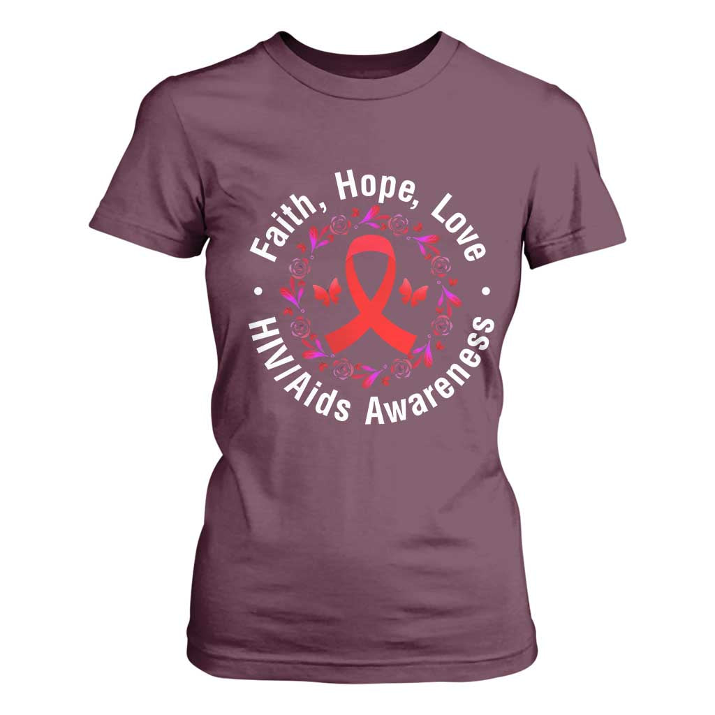HIV Support Empowerment Gift T Shirt For Women Faith Hope Love