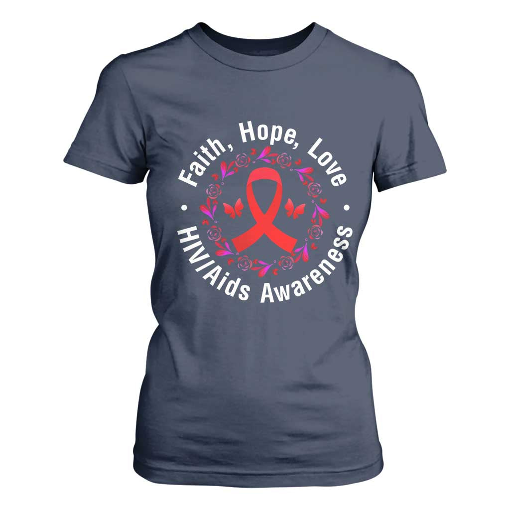 HIV Support Empowerment Gift T Shirt For Women Faith Hope Love