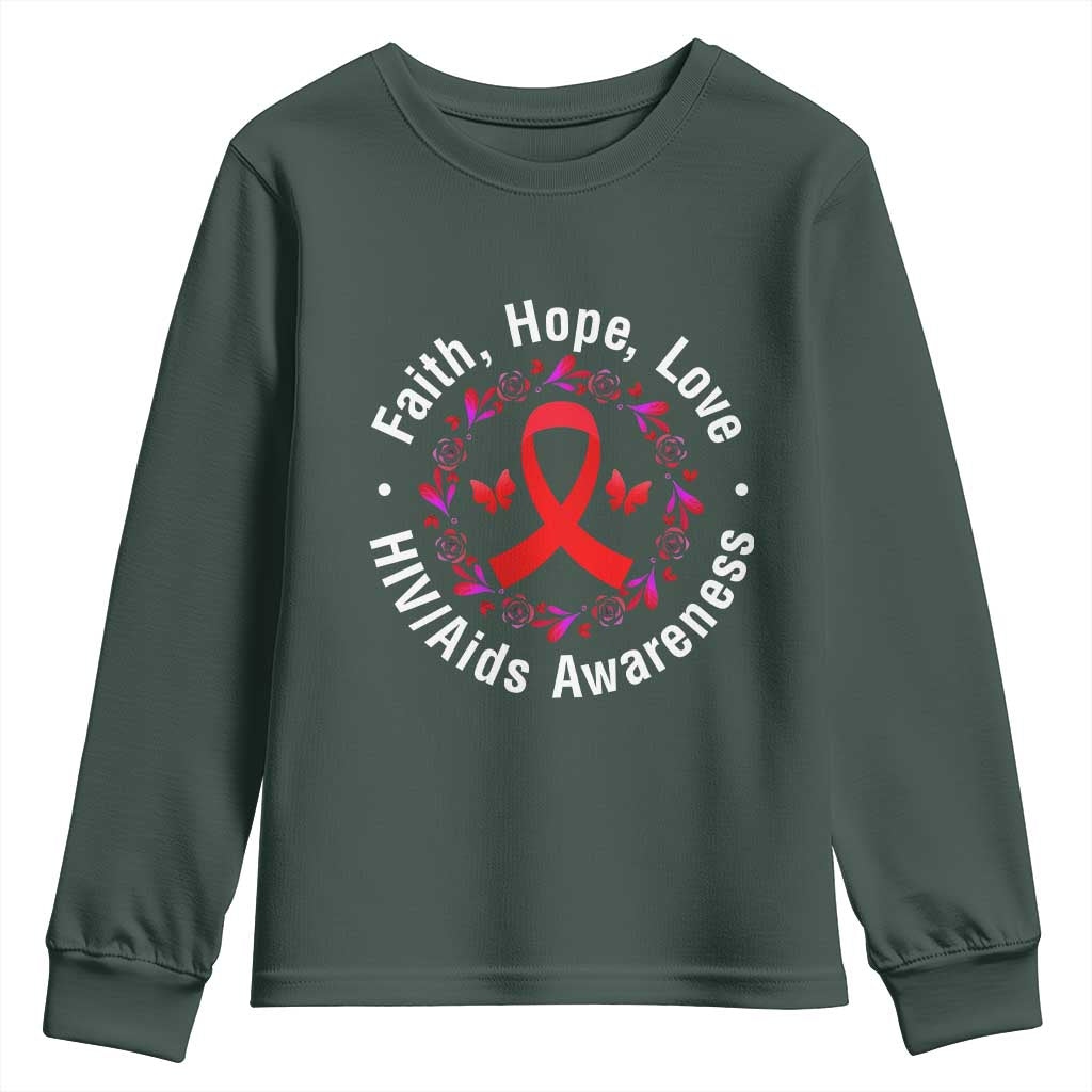 HIV Support Empowerment Gift Youth Sweatshirt Faith Hope Love
