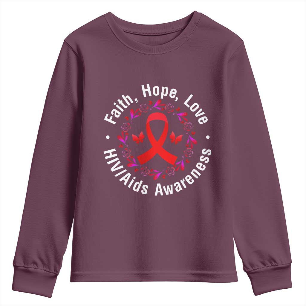 HIV Support Empowerment Gift Youth Sweatshirt Faith Hope Love
