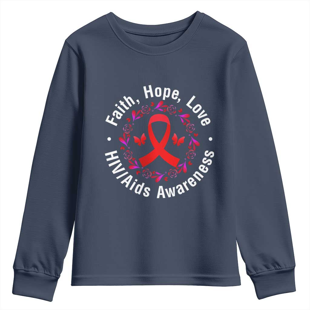 HIV Support Empowerment Gift Youth Sweatshirt Faith Hope Love