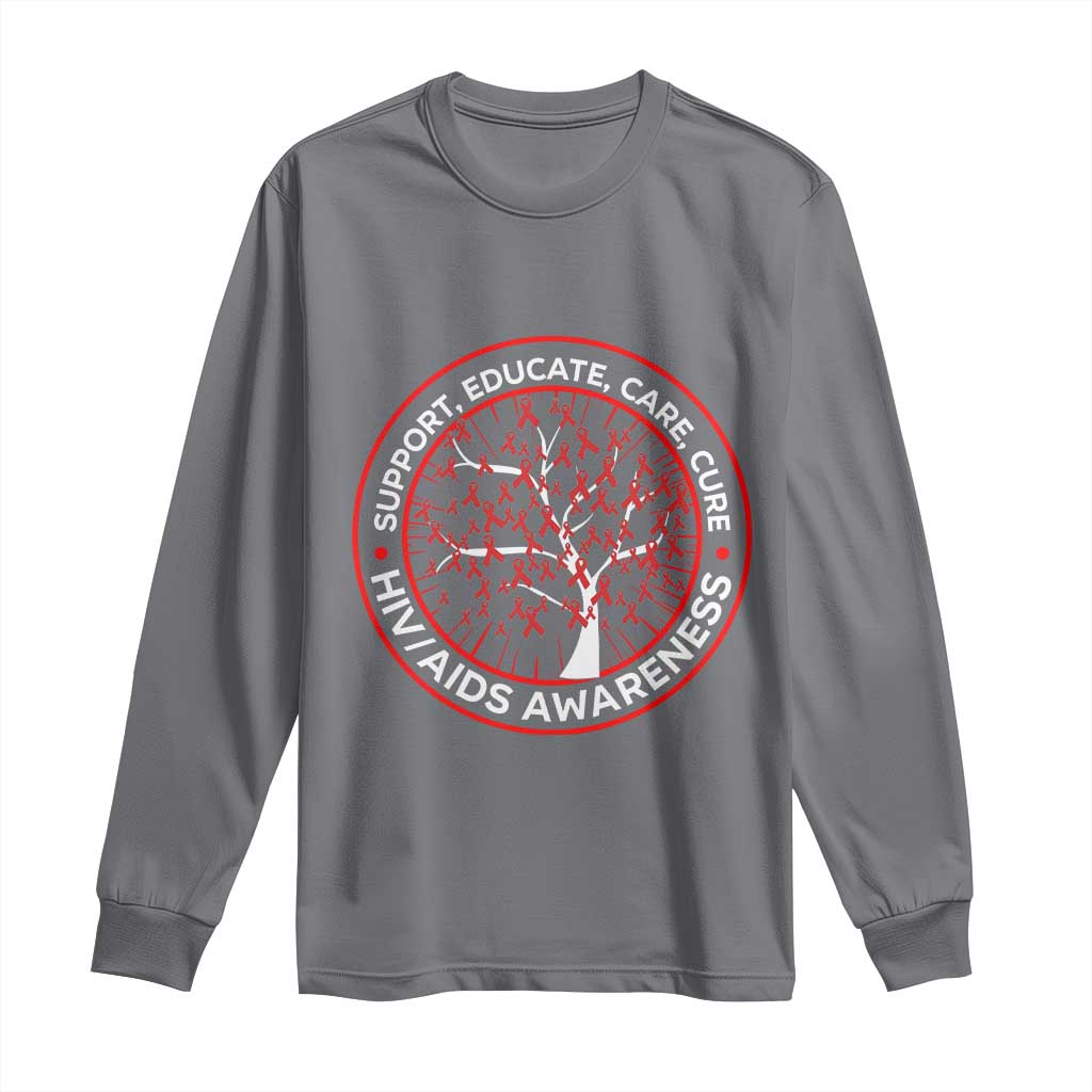 HIV AIDS Support Empowerment Gift Long Sleeve Shirt Educate Care Cure