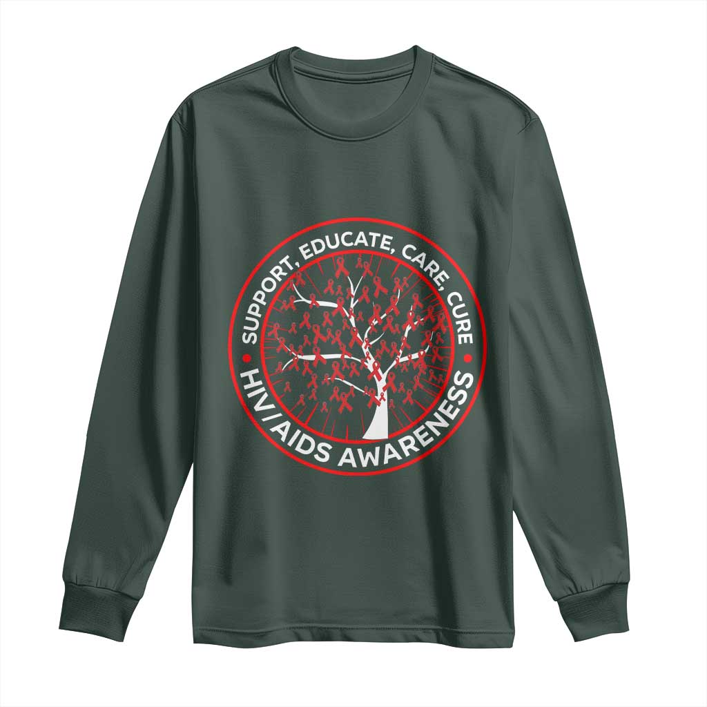 HIV AIDS Support Empowerment Gift Long Sleeve Shirt Educate Care Cure