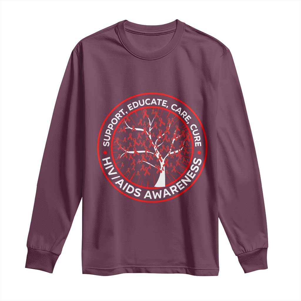 HIV AIDS Support Empowerment Gift Long Sleeve Shirt Educate Care Cure