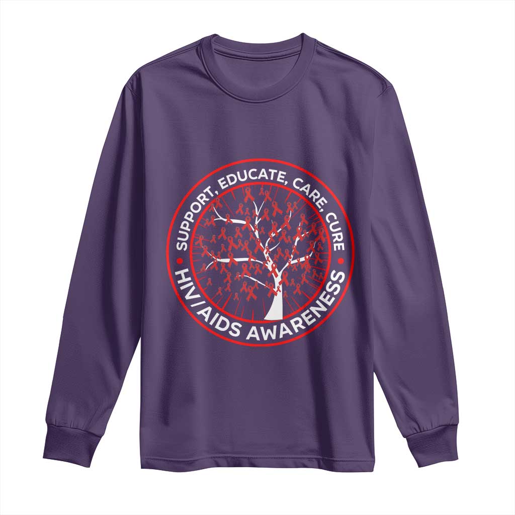 HIV AIDS Support Empowerment Gift Long Sleeve Shirt Educate Care Cure