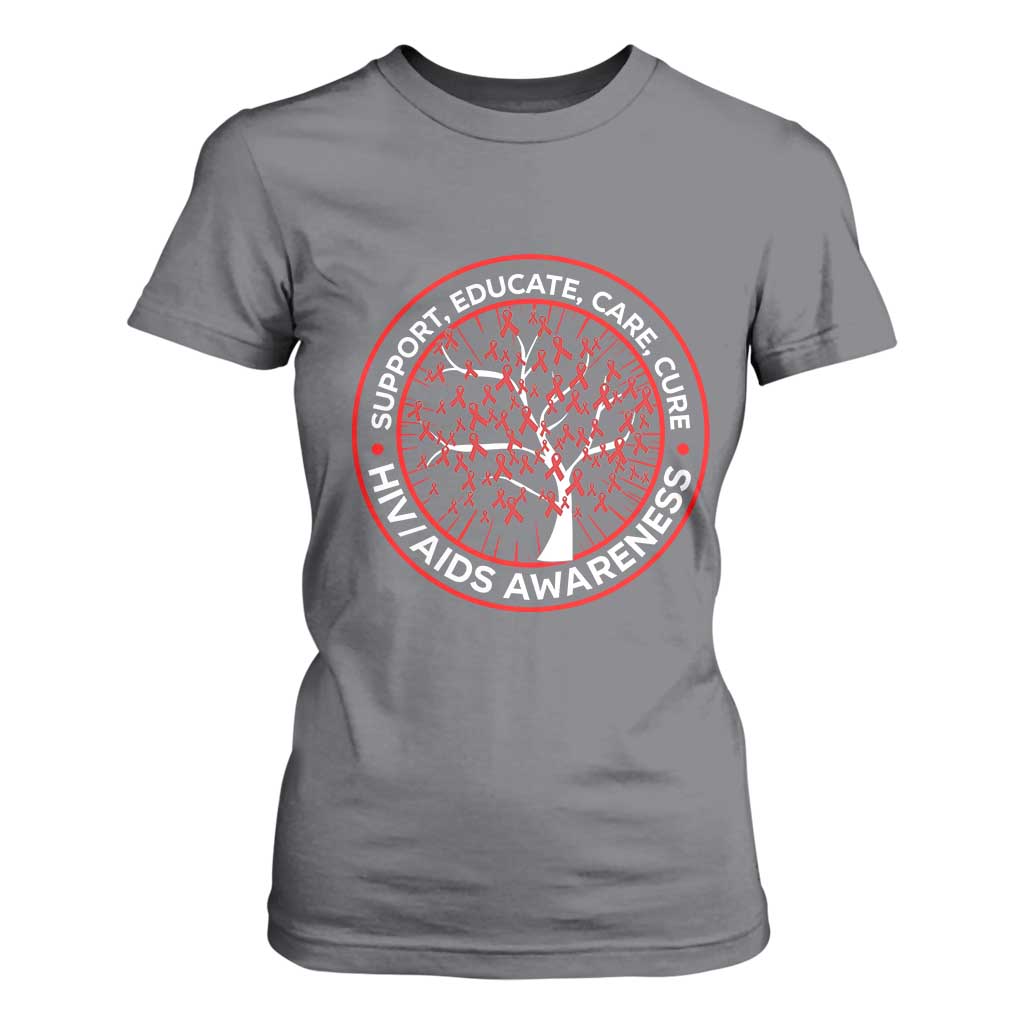HIV AIDS Support Empowerment Gift T Shirt For Women Educate Care Cure