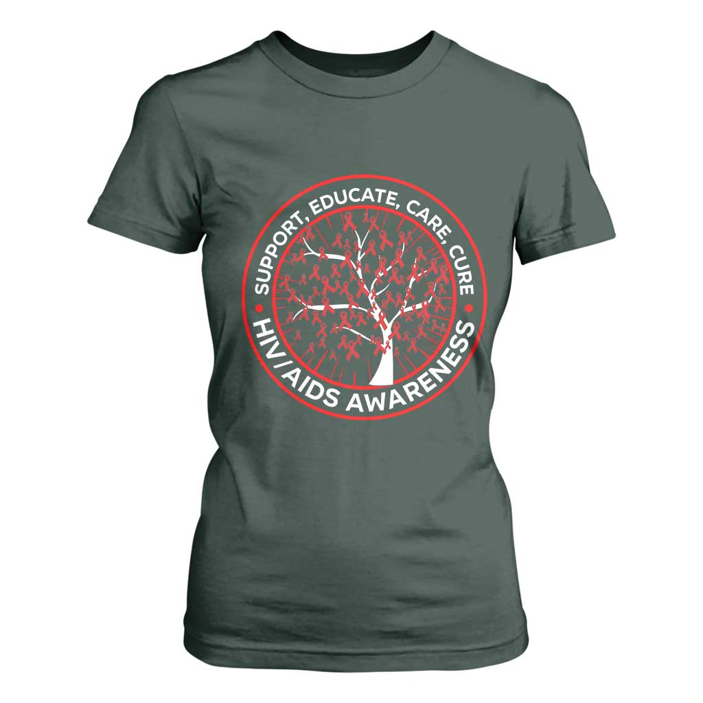 HIV AIDS Support Empowerment Gift T Shirt For Women Educate Care Cure