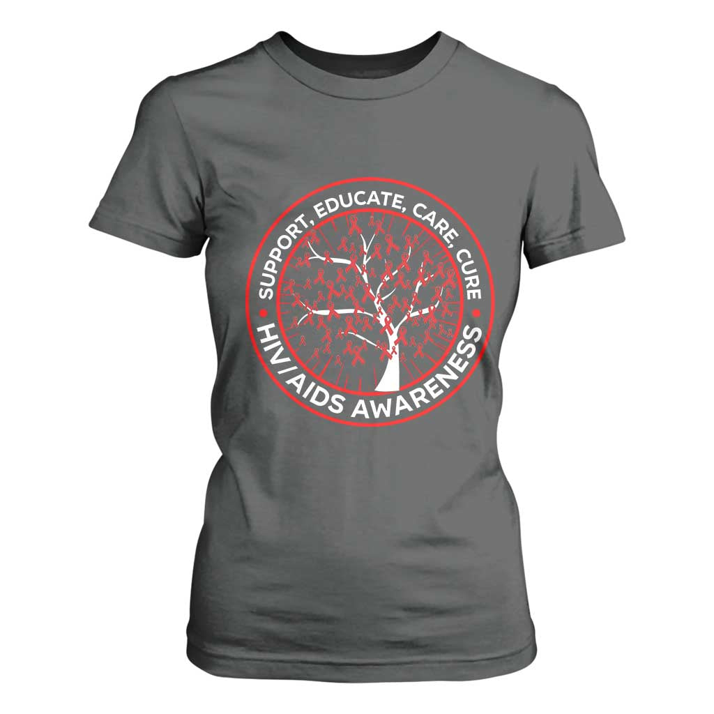 HIV AIDS Support Empowerment Gift T Shirt For Women Educate Care Cure