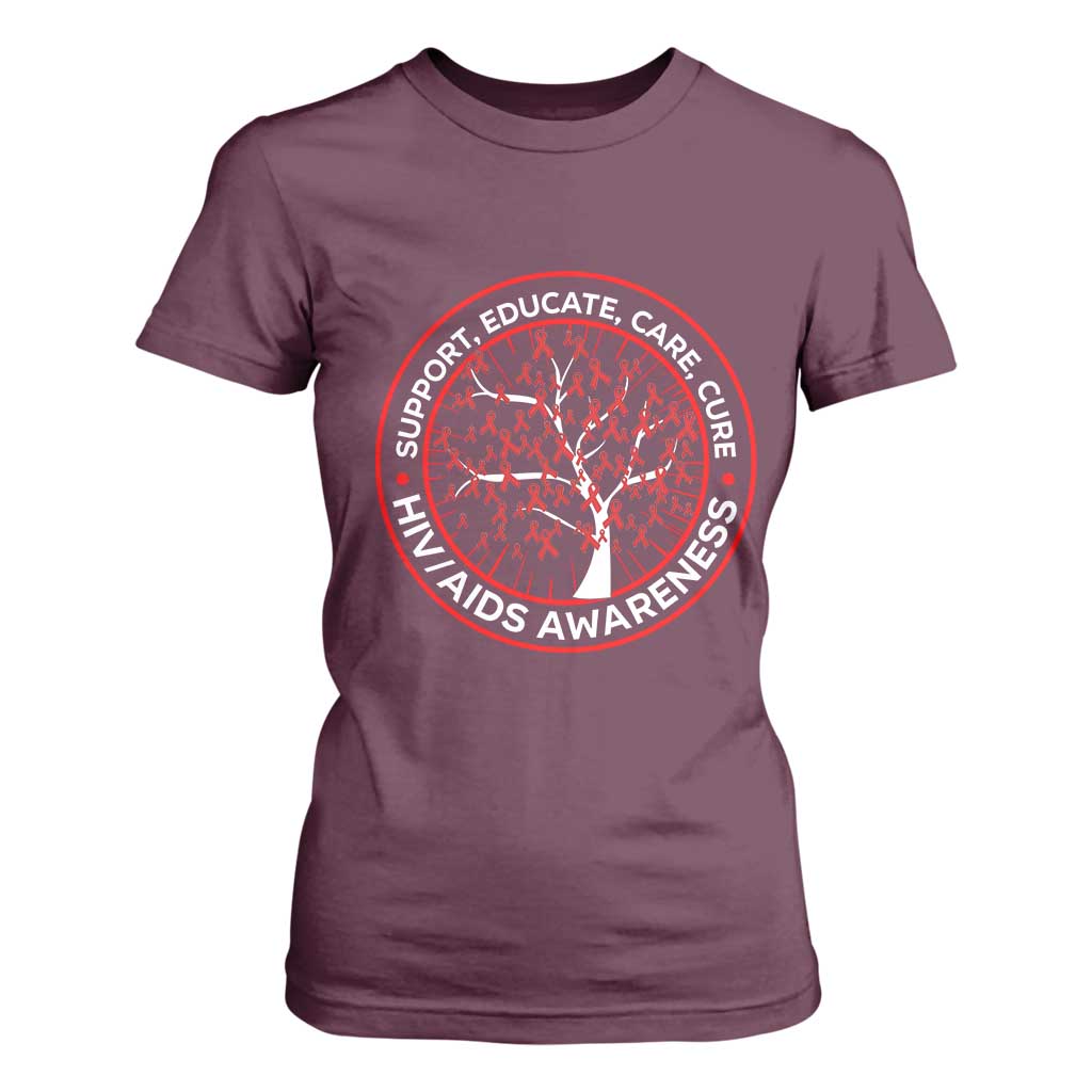 HIV AIDS Support Empowerment Gift T Shirt For Women Educate Care Cure