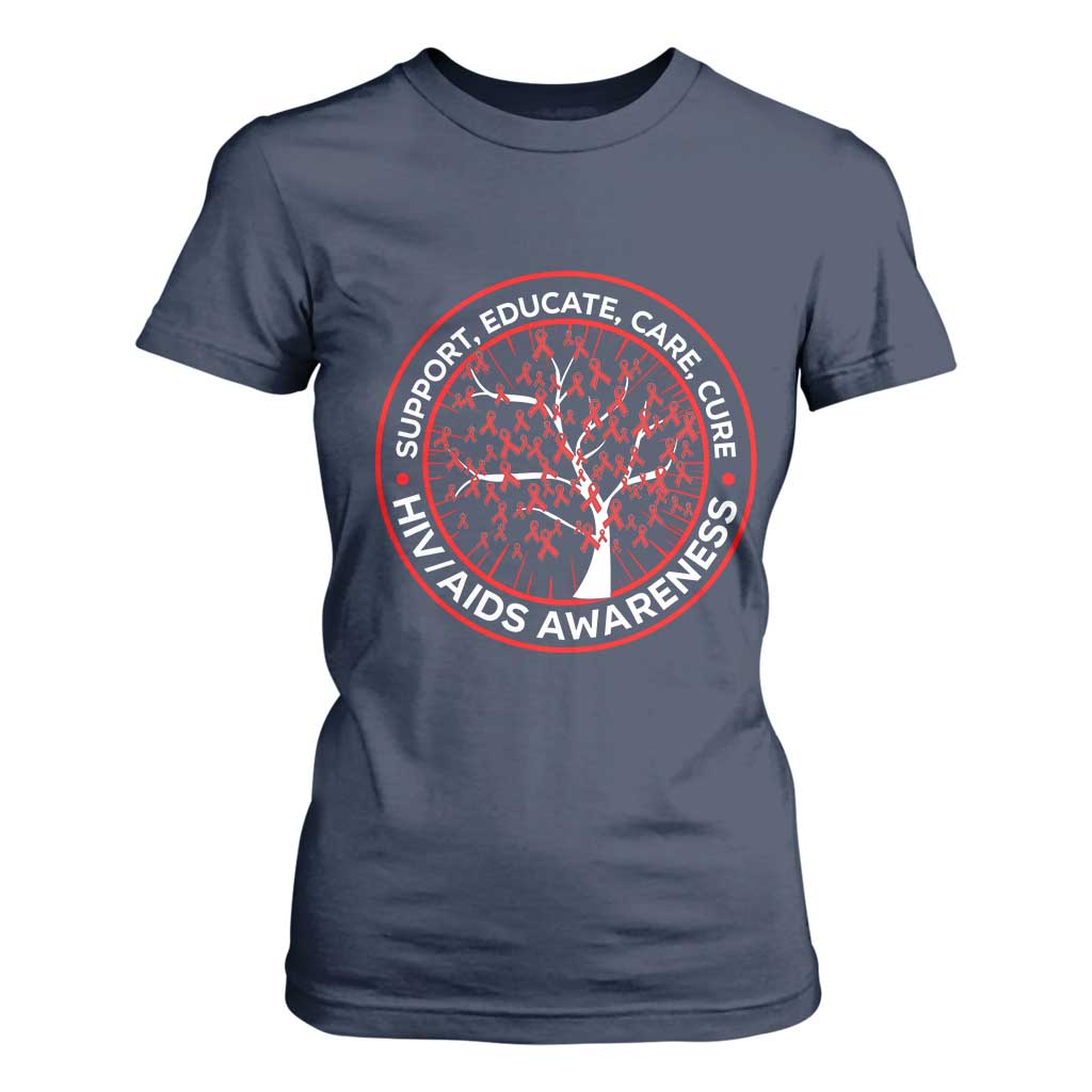 HIV AIDS Support Empowerment Gift T Shirt For Women Educate Care Cure