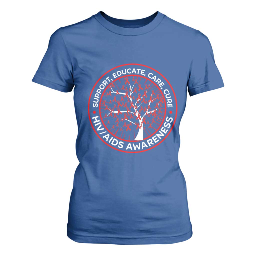 HIV AIDS Support Empowerment Gift T Shirt For Women Educate Care Cure