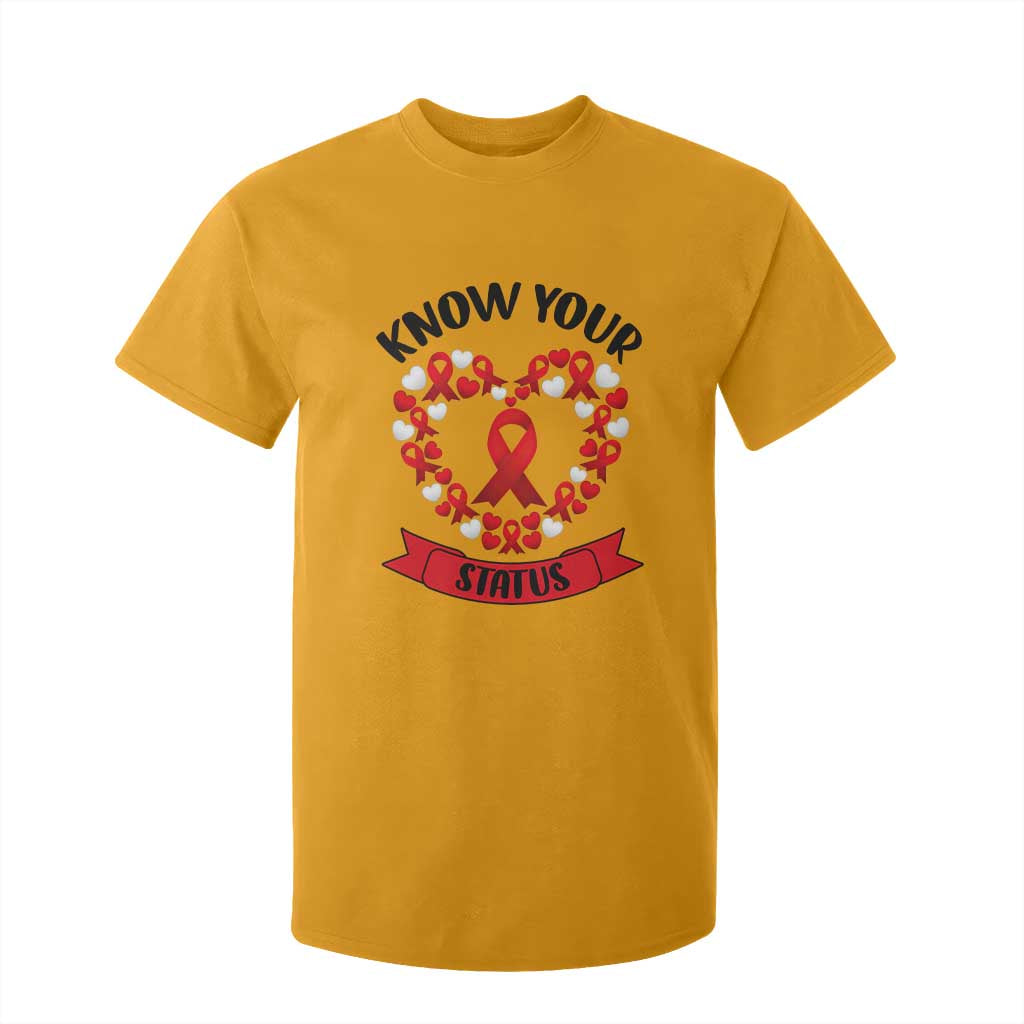 Know Your Status Red Ribbon HIV AIDS Support Support Month Gift T Shirt For Kid