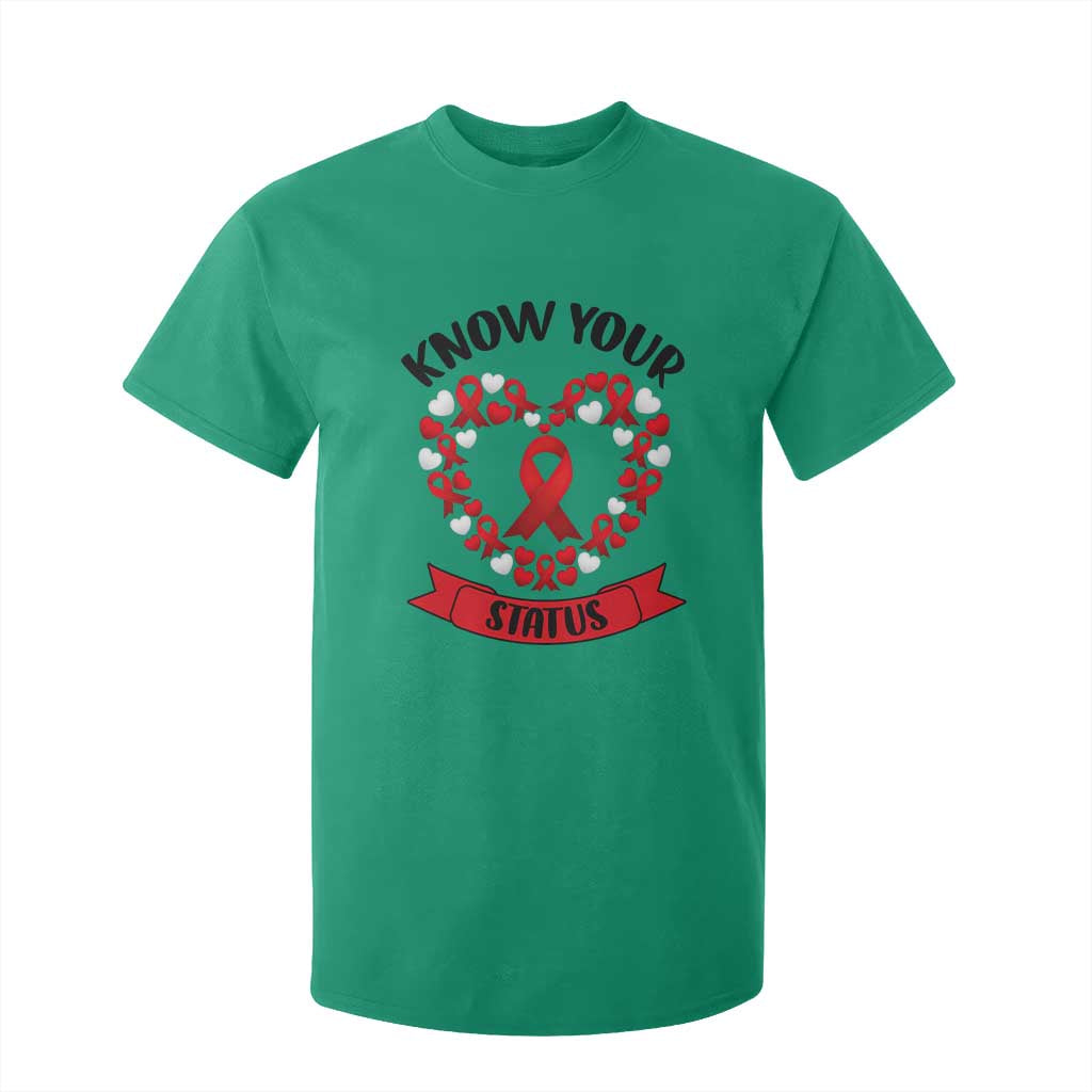 Know Your Status Red Ribbon HIV AIDS Support Support Month Gift T Shirt For Kid