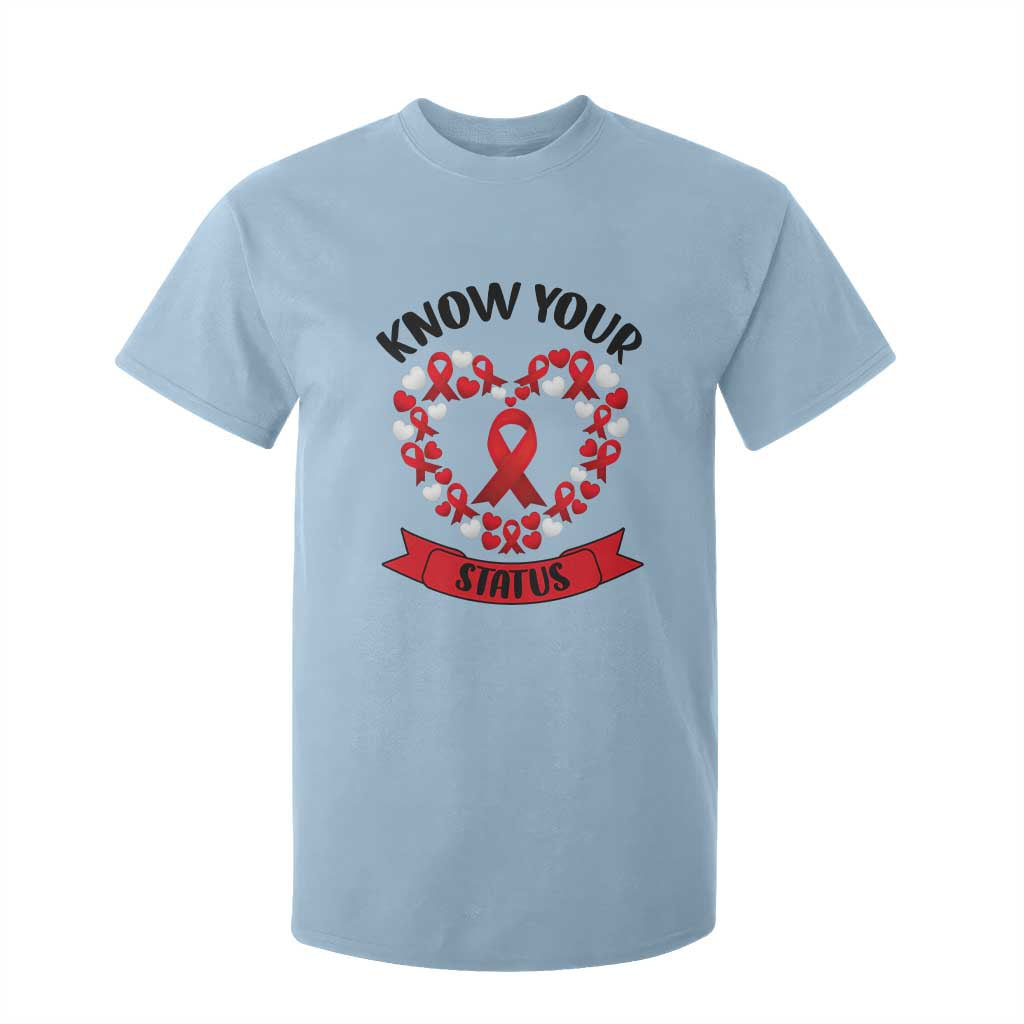 Know Your Status Red Ribbon HIV AIDS Support Support Month Gift T Shirt For Kid