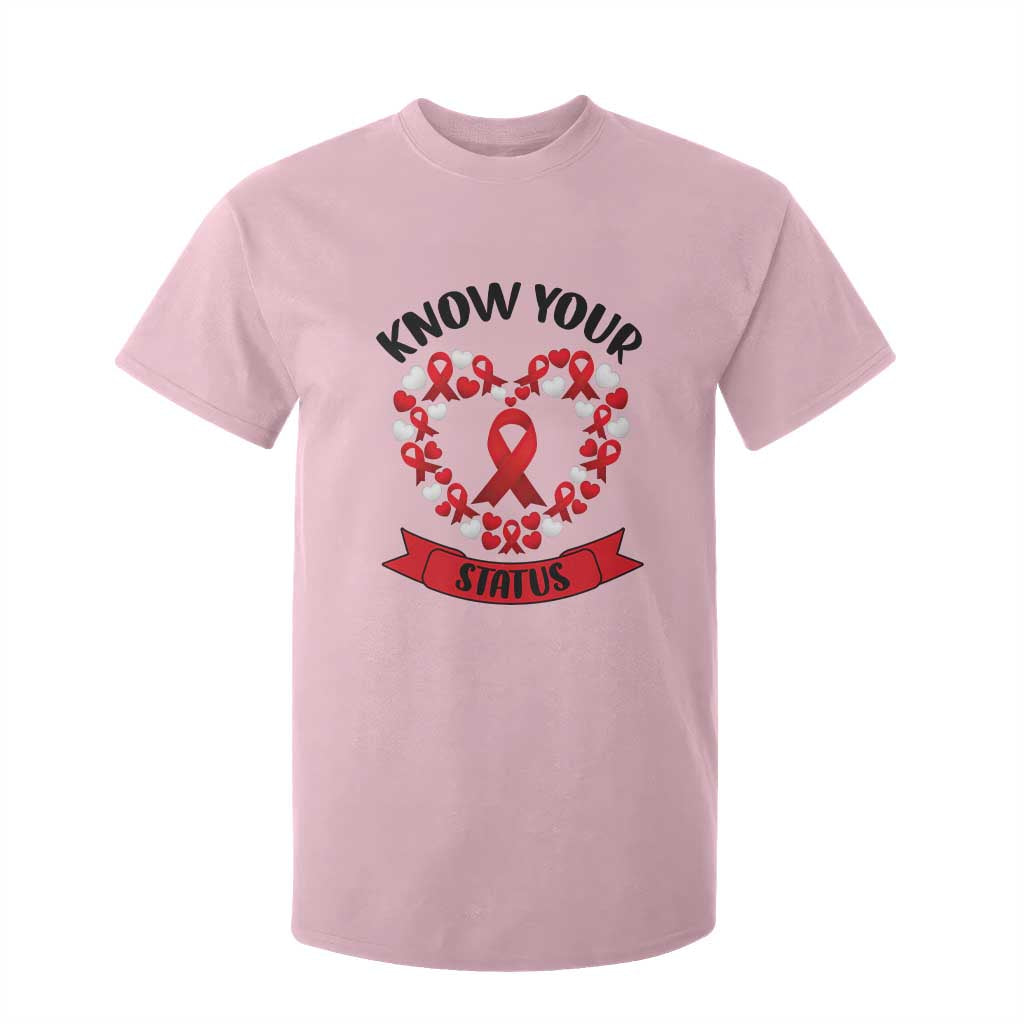 Know Your Status Red Ribbon HIV AIDS Support Support Month Gift T Shirt For Kid