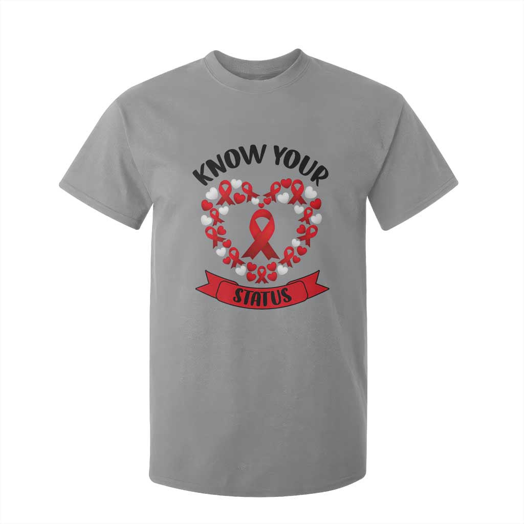 Know Your Status Red Ribbon HIV AIDS Support Support Month Gift T Shirt For Kid
