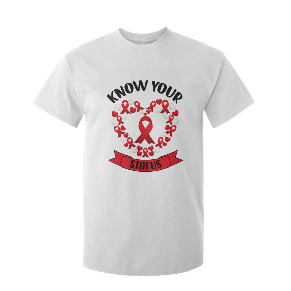 Know Your Status Red Ribbon HIV AIDS Support Support Month Gift T Shirt For Kid