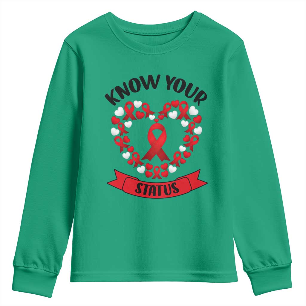 Know Your Status Red Ribbon HIV AIDS Support Support Month Gift Youth Sweatshirt