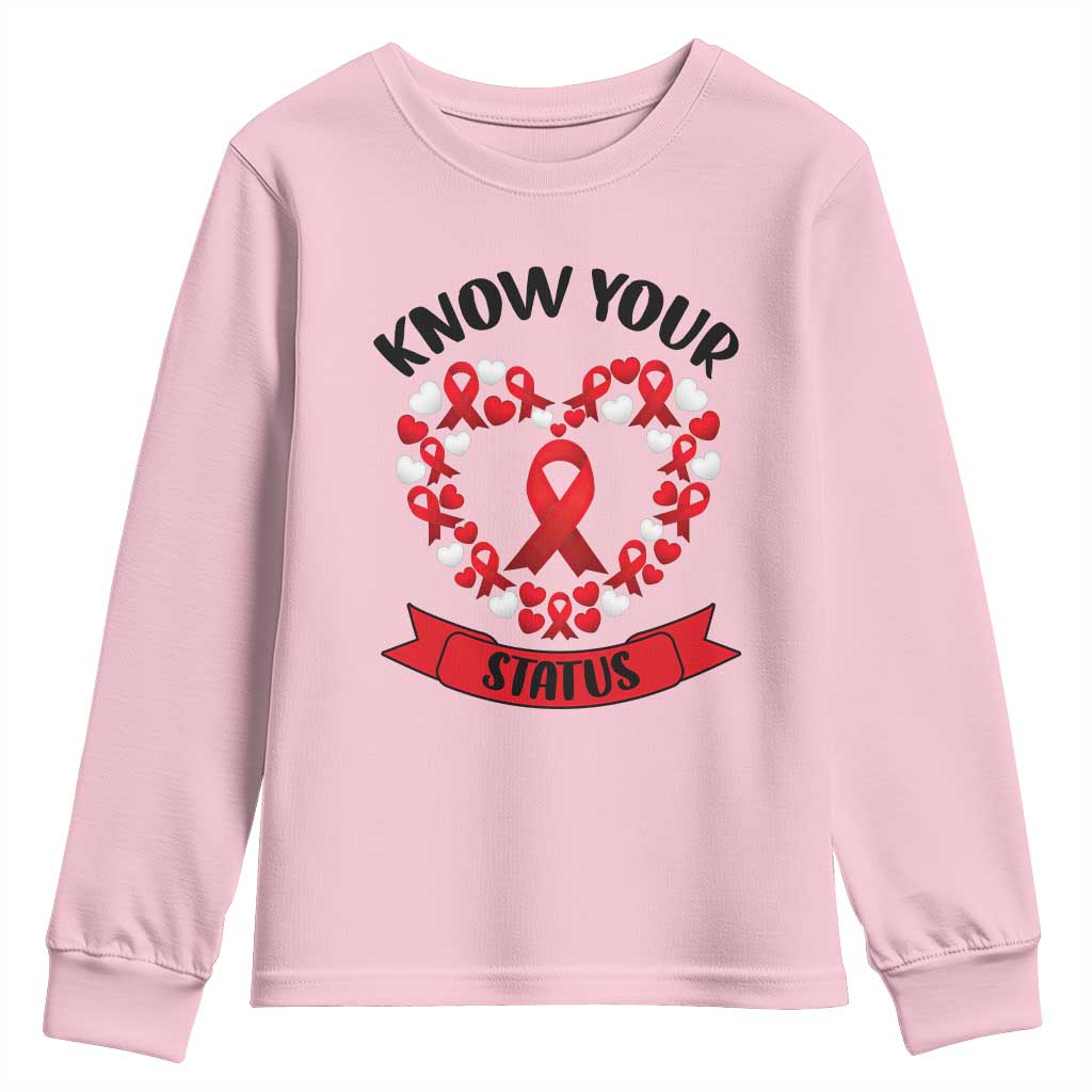 Know Your Status Red Ribbon HIV AIDS Support Support Month Gift Youth Sweatshirt