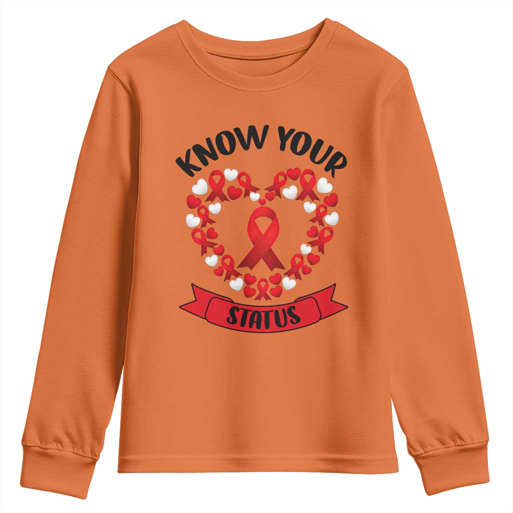 Know Your Status Red Ribbon HIV AIDS Support Support Month Gift Youth Sweatshirt