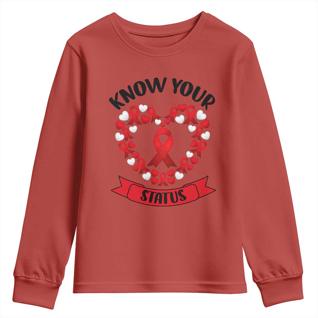 Know Your Status Red Ribbon HIV AIDS Support Support Month Gift Youth Sweatshirt