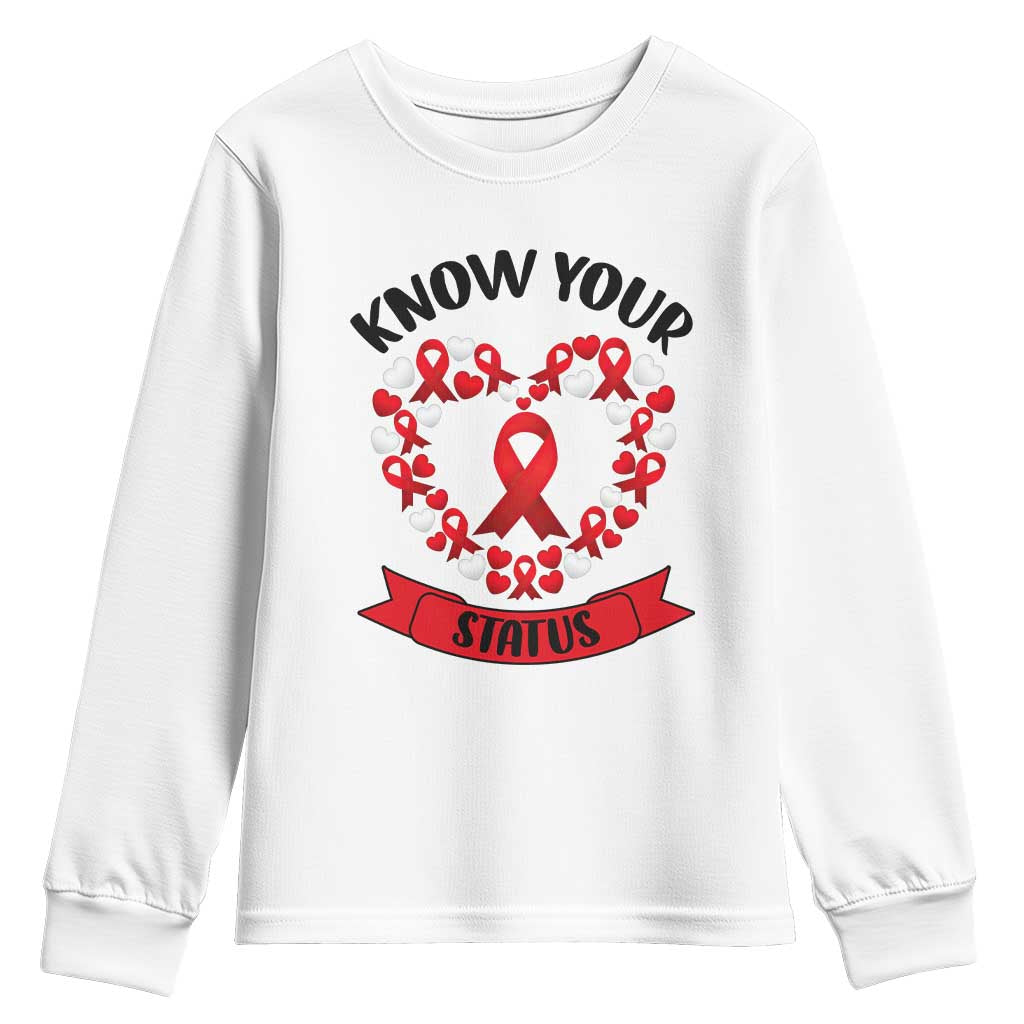 Know Your Status Red Ribbon HIV AIDS Support Support Month Gift Youth Sweatshirt