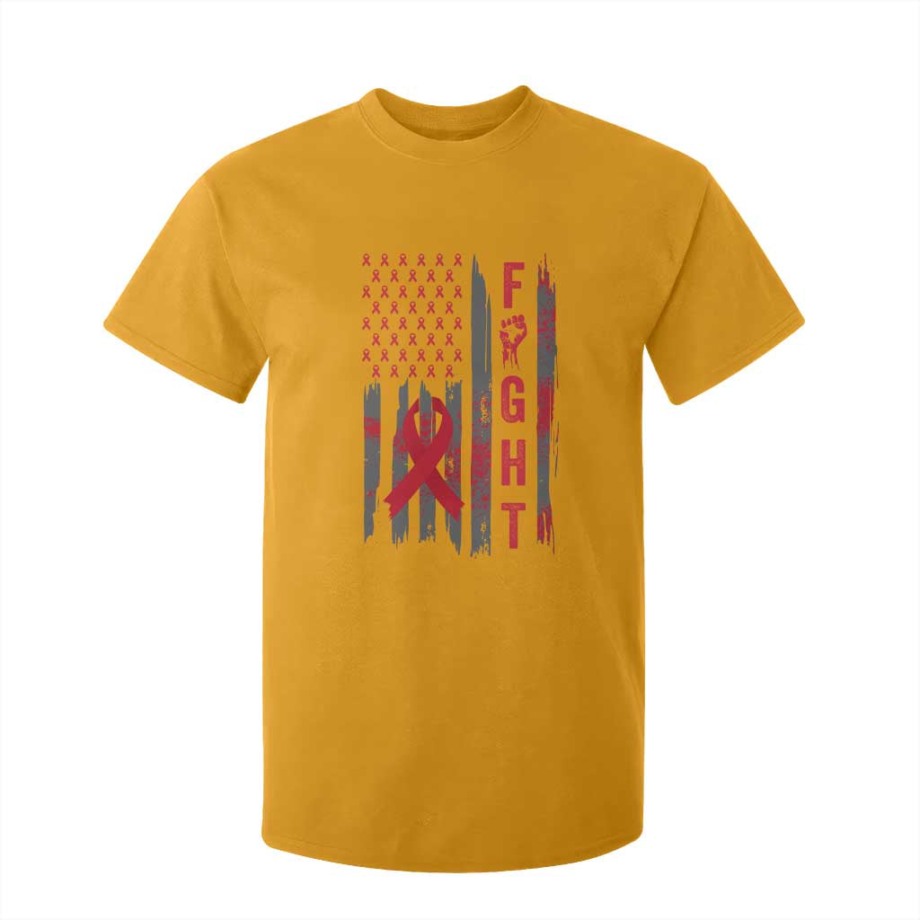 Fight For A Cure HIV AIDS Support T Shirt For Kid Patriotic Red Ribbon Gift