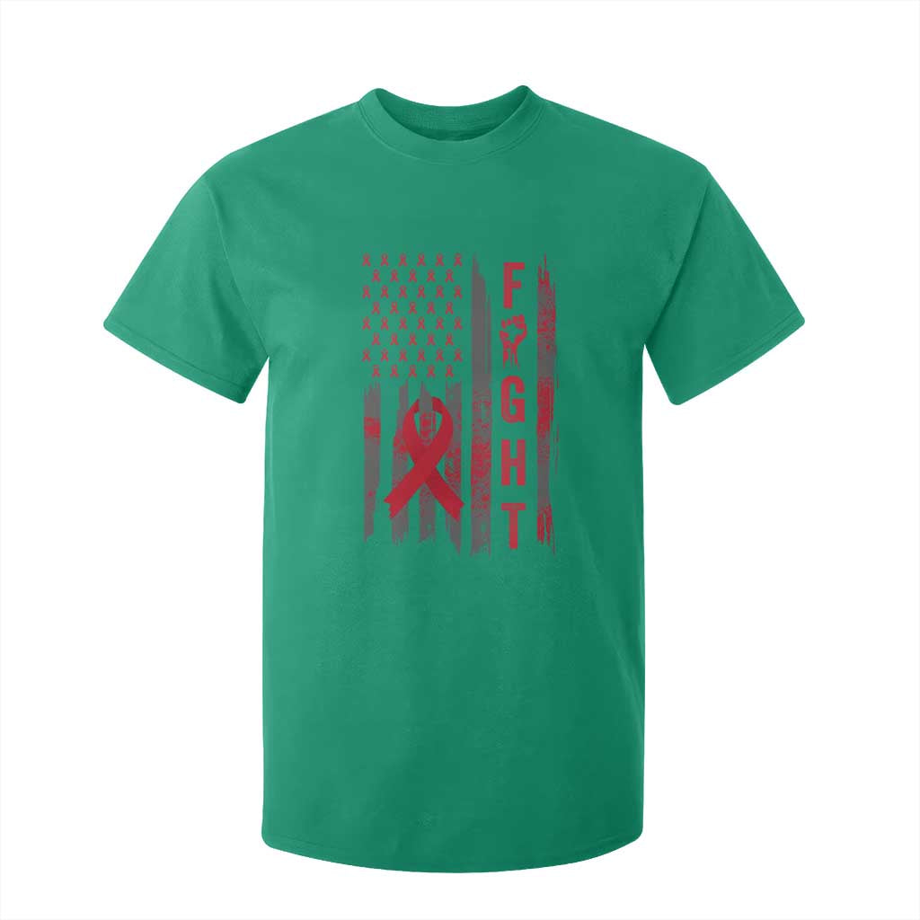 Fight For A Cure HIV AIDS Support T Shirt For Kid Patriotic Red Ribbon Gift