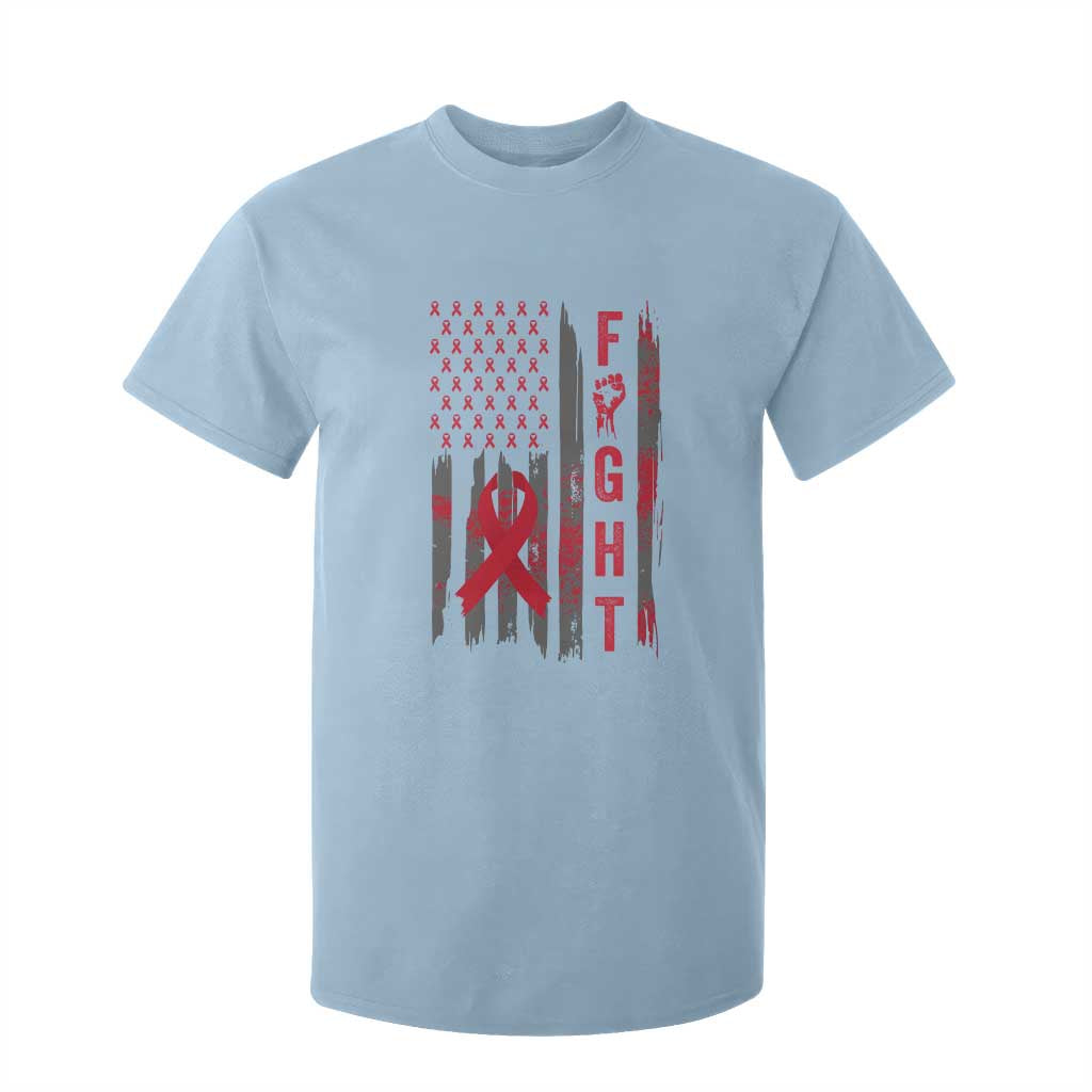 Fight For A Cure HIV AIDS Support T Shirt For Kid Patriotic Red Ribbon Gift
