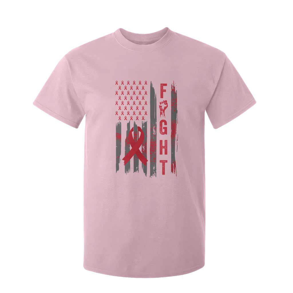 Fight For A Cure HIV AIDS Support T Shirt For Kid Patriotic Red Ribbon Gift