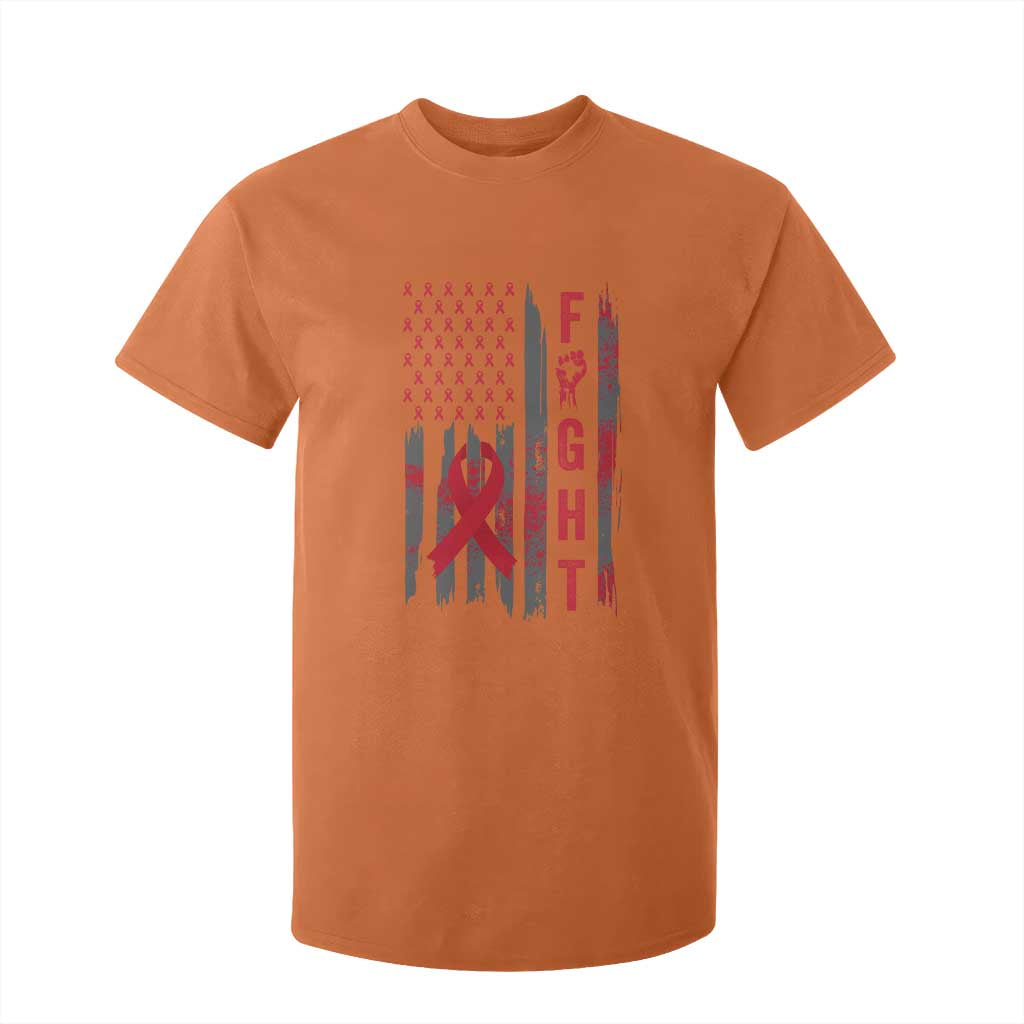 Fight For A Cure HIV AIDS Support T Shirt For Kid Patriotic Red Ribbon Gift